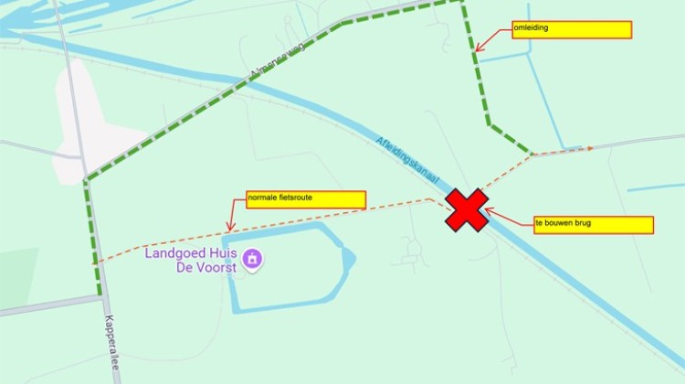 Brug Binnenweg in Almen wordt vervangen – omleiding voor fietsers