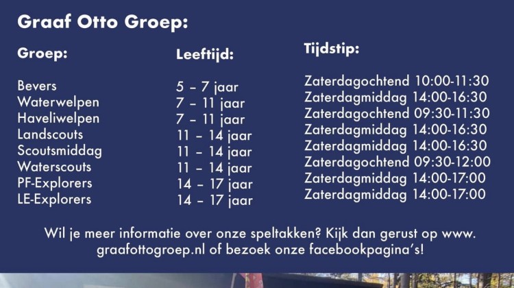 Tijdschema Scouting Graaf Otto Groep