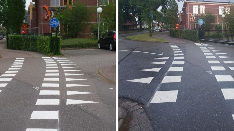 Blik witte en zwarte verf onder de arm: Gemeente Lochem past foute fietspadmarkering aan
