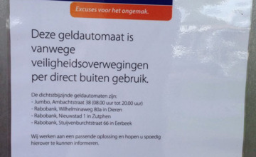 Nu ook in Zelhem nog een pinautomaat gesloten