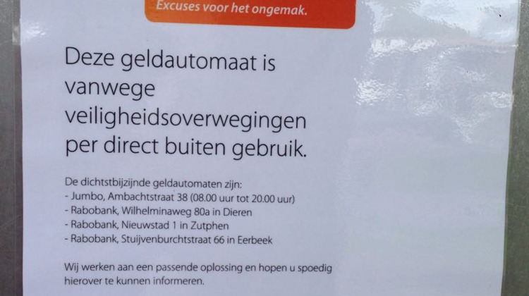 Nu ook in Zelhem nog een pinautomaat gesloten