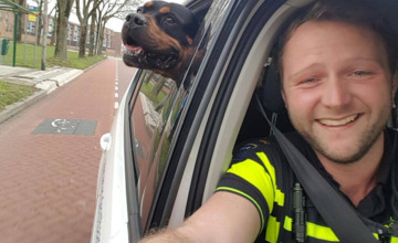 Hond gevonden: politie verzorgt hem en maakt selfies